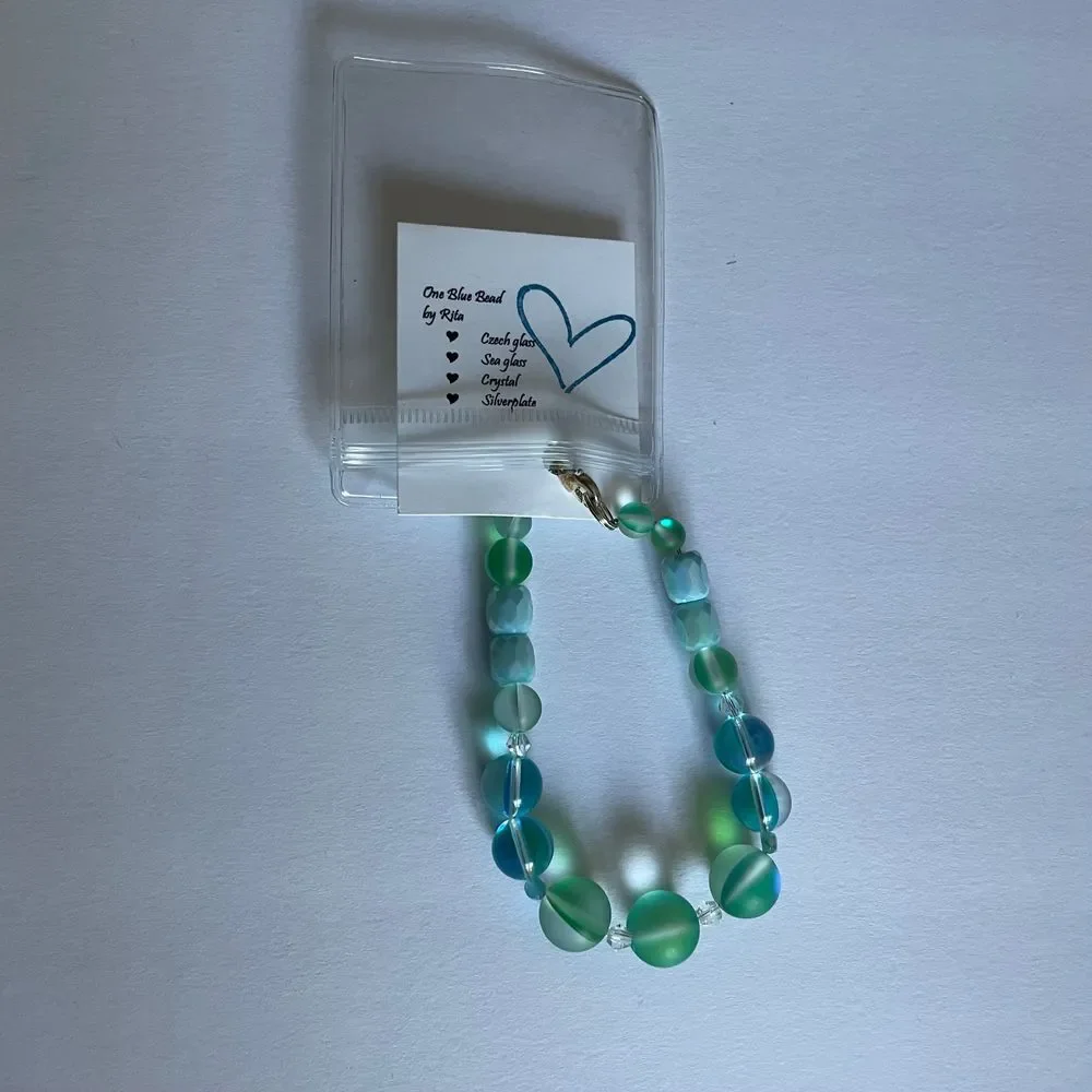 Artisan handmade glass blue bracelet sea Czech crystal glass silver plated‎